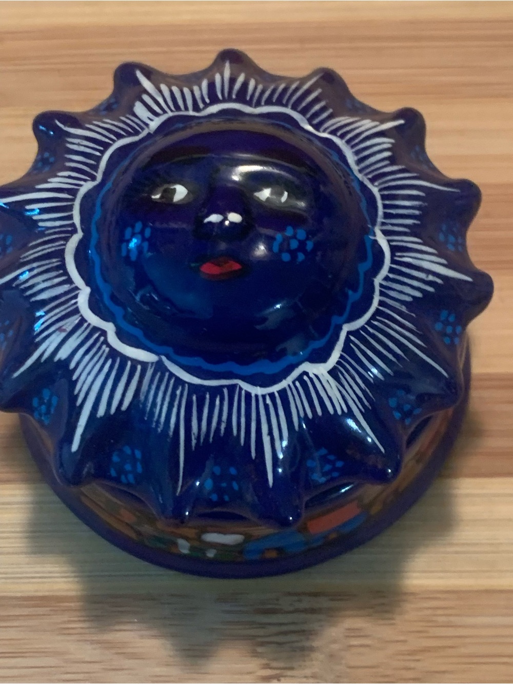 Handpainted Mexican Cobalt Blue Sun Terracotta Ceramic Trinket Box
